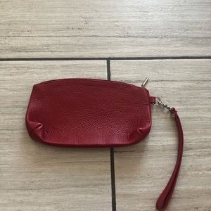 Red pebble leather wristlet